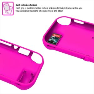 Orzly Grip Case Compatible for use with Nintendo Switch Lite – Case with Comfort Padded Hand Grips, Kickstand, & Pack of Thumb Grips - Pink