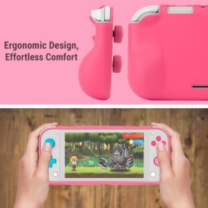 Orzly Grip Case Compatible for use with Nintendo Switch Lite – Case with Comfort Padded Hand Grips, Kickstand, & Pack of Thumb Grips - Pink