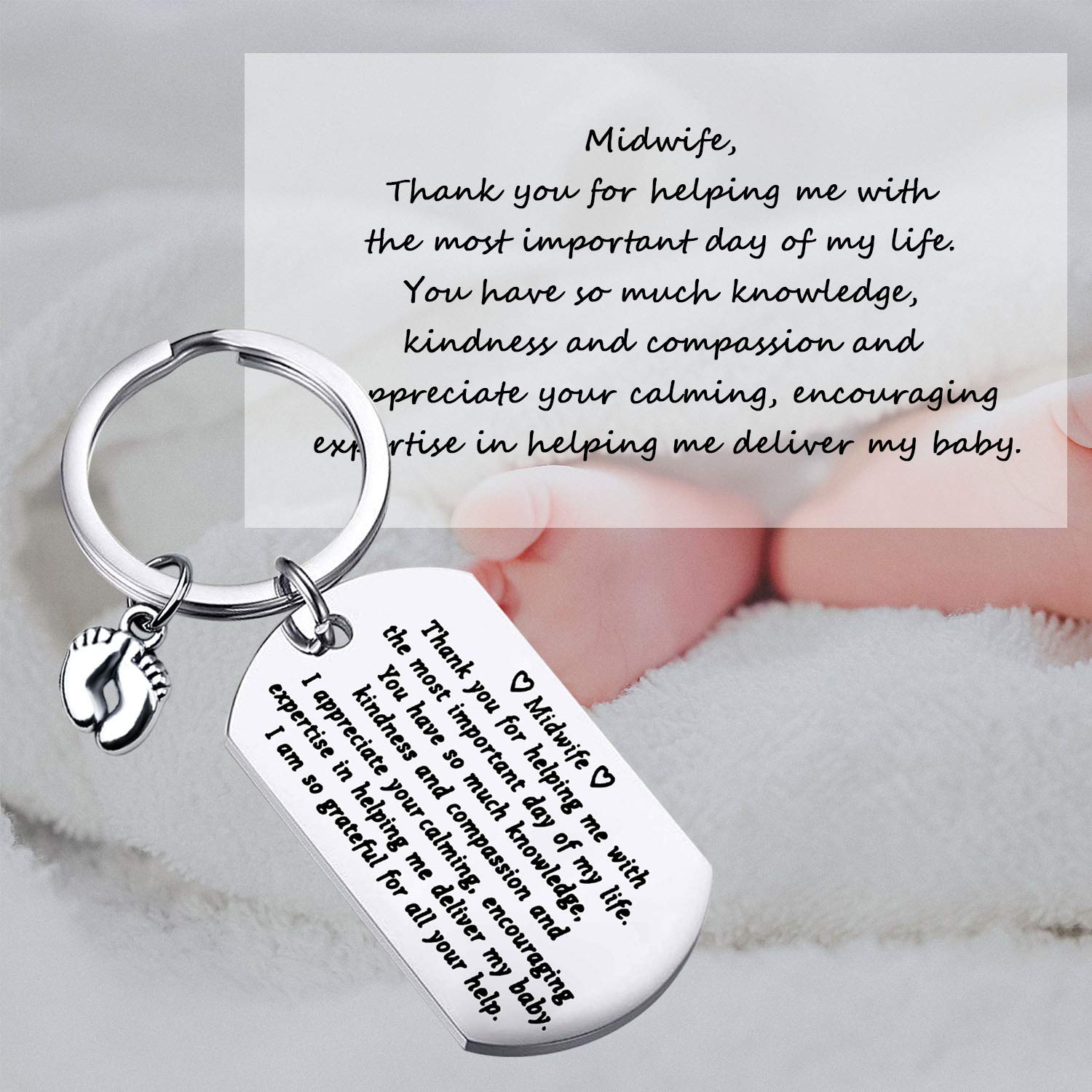 FUSTMW Midwife Thank You Gifts Midwife Keychain Doula Nurse Gift Appreciation Gift For Midwife Obstetrician Thank You For Helping Me With The Most Important Day Of My Life (silver)