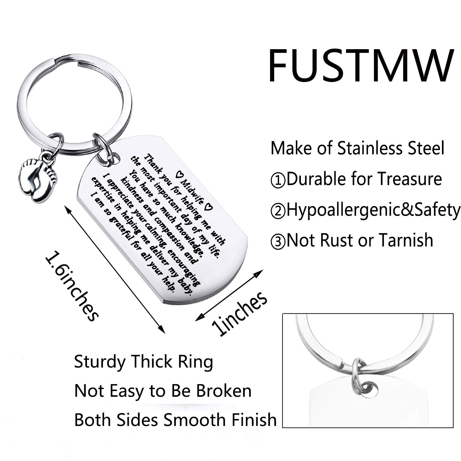 FUSTMW Midwife Thank You Gifts Midwife Keychain Doula Nurse Gift Appreciation Gift For Midwife Obstetrician Thank You For Helping Me With The Most Important Day Of My Life (silver)