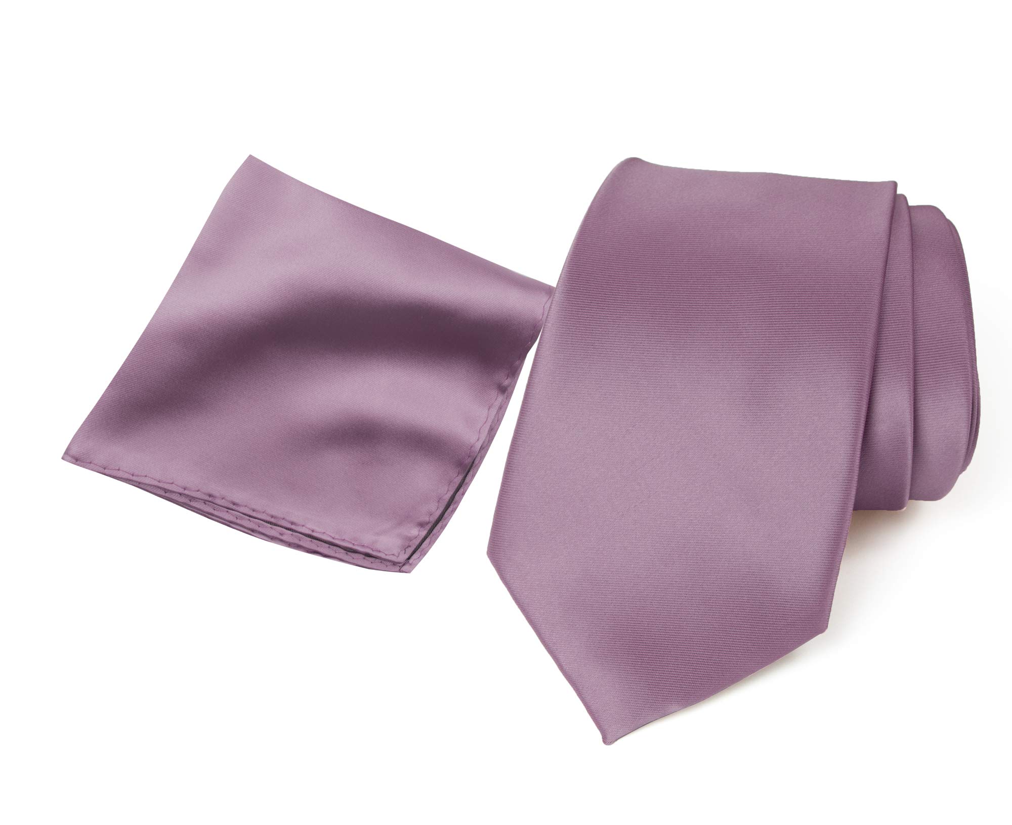 Spring Notion Men's Regular Solid Color Satin Microfiber Tie and Handkerchief Set Dusty Wisteria