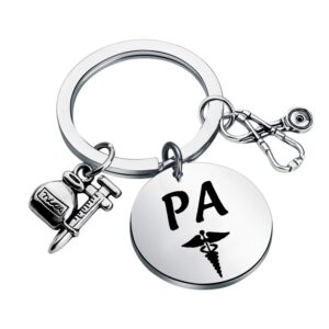 fustmw physicians assistant gift pa caduceus keychain stethoscope charm physician assistant key ring gifts for doctor nurse medical school graduation gift (silver)