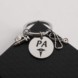 FUSTMW Physicians Assistant Gift PA Caduceus Keychain Stethoscope Charm Physician Assistant Key Ring Gifts for Doctor Nurse Medical School Graduation Gift (silver)