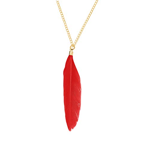 Is Never Enough Long Colorful Feather Pendant Necklace,Light Bird Feather Sweater Chain for Women Party Jewelry (C:red)