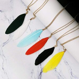 Is Never Enough Long Colorful Feather Pendant Necklace,Light Bird Feather Sweater Chain for Women Party Jewelry (C:red)