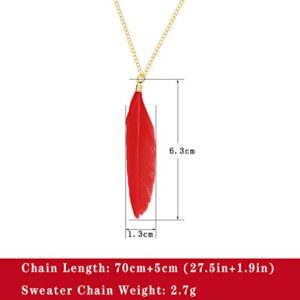 Is Never Enough Long Colorful Feather Pendant Necklace,Light Bird Feather Sweater Chain for Women Party Jewelry (C:red)