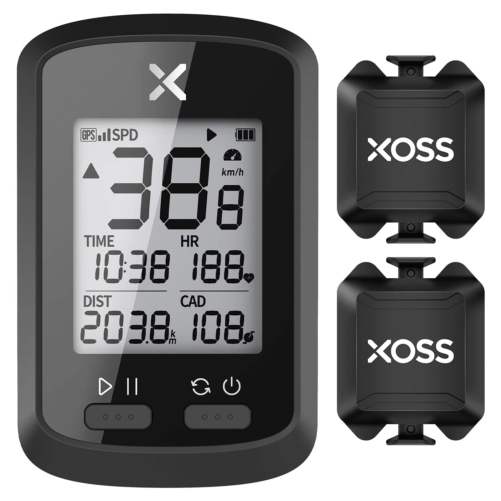 XOSS G+ GPS Bike Computer ANT+ with 2 Smart Cadence Sensor, Bluetooth Cycling Computer, Wireless Bicycle Speedometer Odometer, Waterproof MTB Tracker Fits All Bikes (Support Heart Rate Monitor)