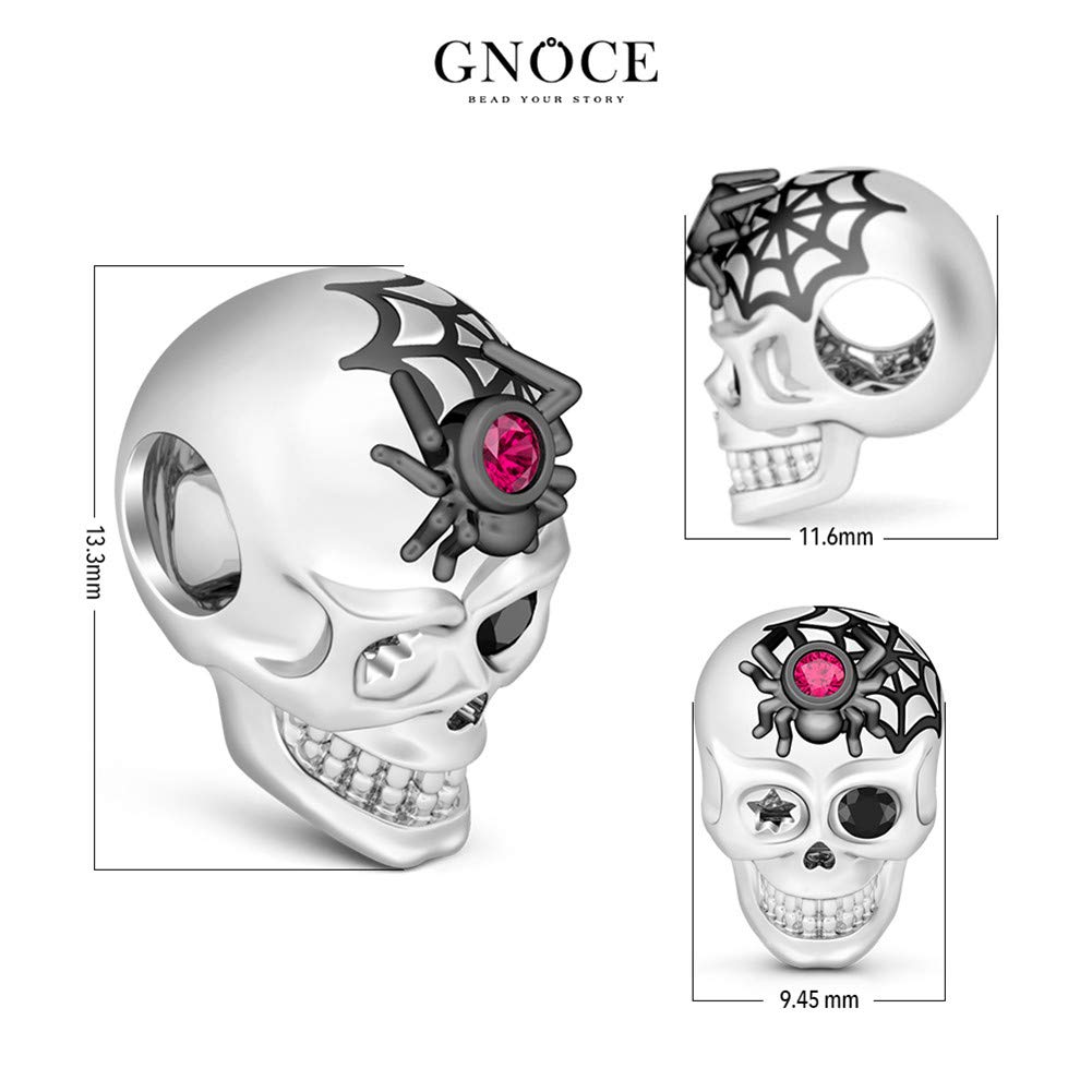 GNOCE [2 Pack] "Classic Skull Set" Charm Set Sterling Silver with Rhodium Plated Black Devil Skull Spider Web Skull Combination Charm Bead Fit Bracelet/Necklace Halloween Jewelry Gift for Women Mens