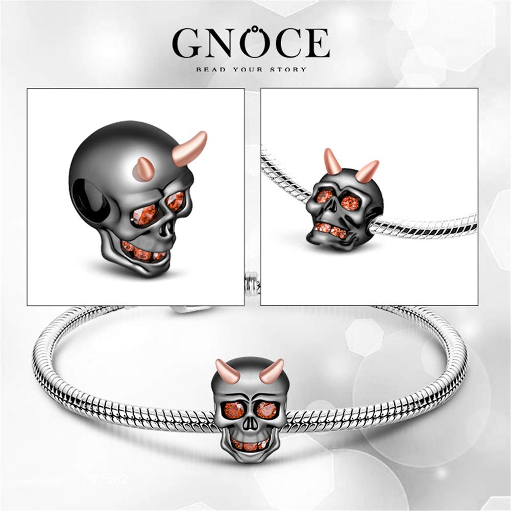 GNOCE [2 Pack] "Classic Skull Set" Charm Set Sterling Silver with Rhodium Plated Black Devil Skull Spider Web Skull Combination Charm Bead Fit Bracelet/Necklace Halloween Jewelry Gift for Women Mens