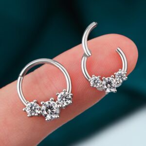 COCHARM Silver Daith Earrings for Women Cute 16g 8mm Septum Ring Clear CZ Septum Ring Surgical Steel Cartilage Hoop Earring