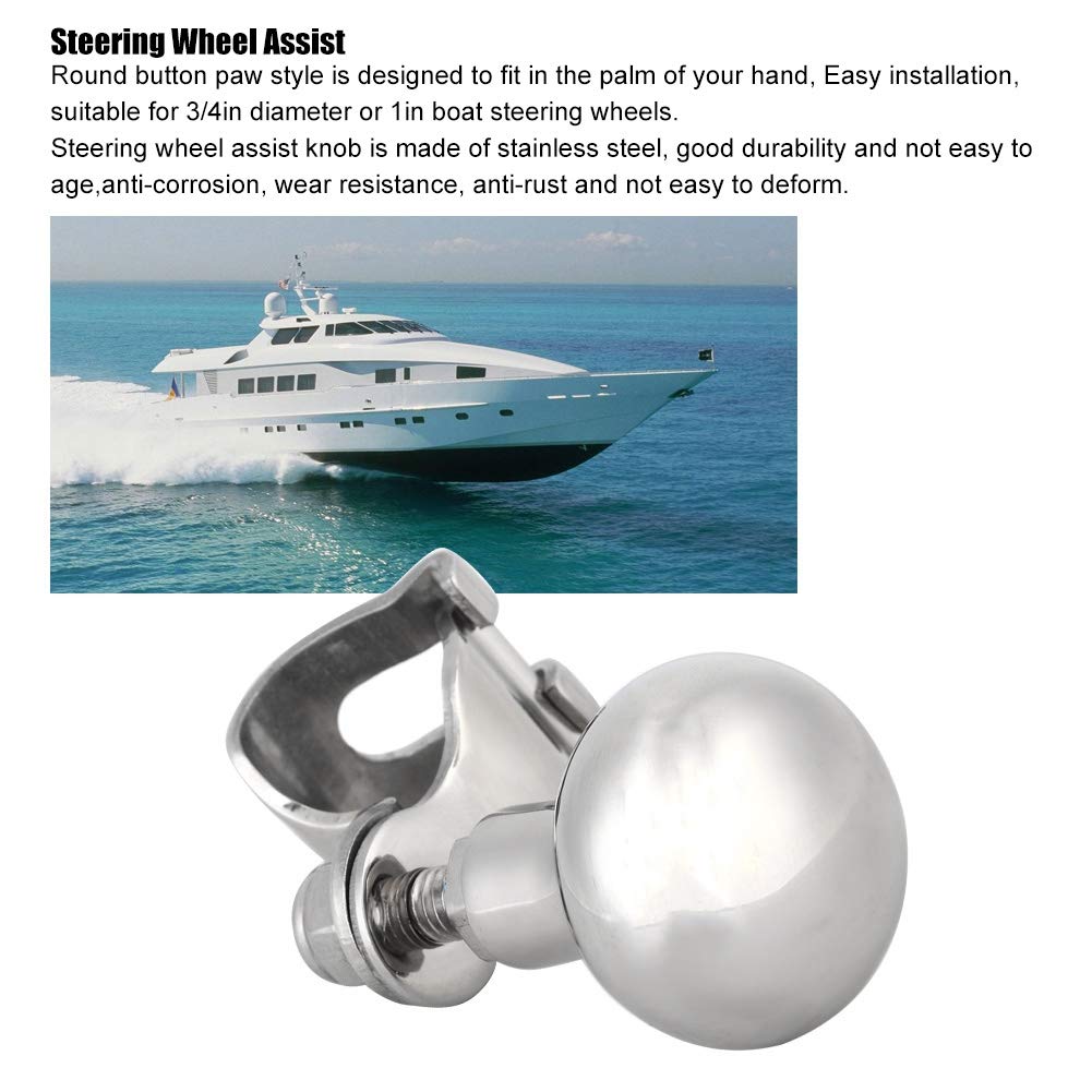 Marine Steering Wheel Rotating Accessories, Stainless Steel Handle Ball Assisted Steering Wheel Grip Knob Turning Helper Practice Tools for Yacht