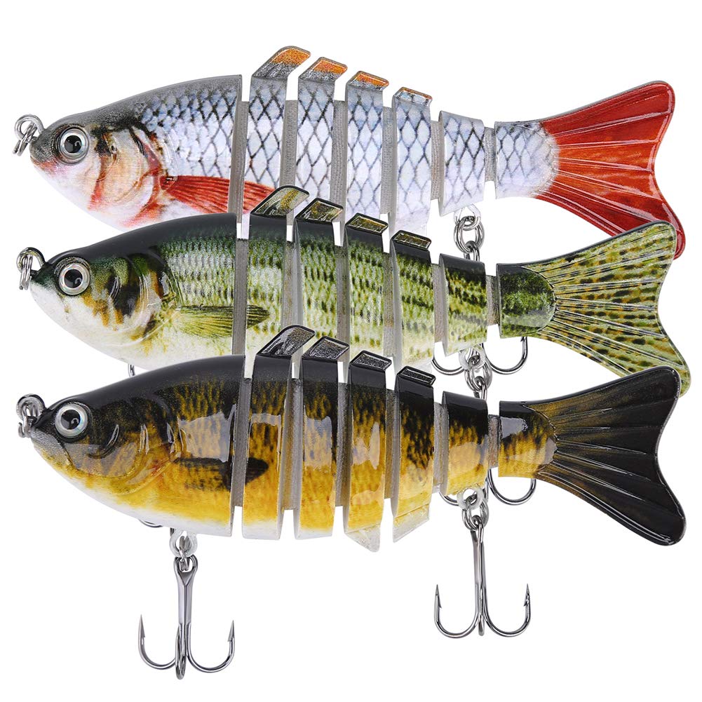 Lifelike Fishing Lures for Bass, Trout, Walleye, Predator Fish - Realistic Multi Jointed Fish Popper Swimbaits - Spinnerbaits Lure Fishing Tackle Kits - Freshwater and Saltwater Crankbaits - 3 Pack