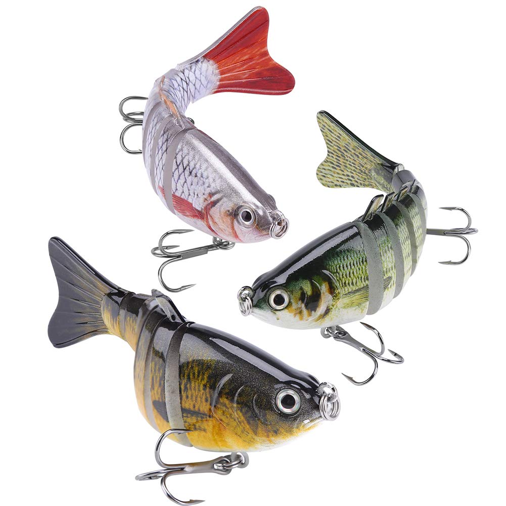 Lifelike Fishing Lures for Bass, Trout, Walleye, Predator Fish - Realistic Multi Jointed Fish Popper Swimbaits - Spinnerbaits Lure Fishing Tackle Kits - Freshwater and Saltwater Crankbaits - 3 Pack