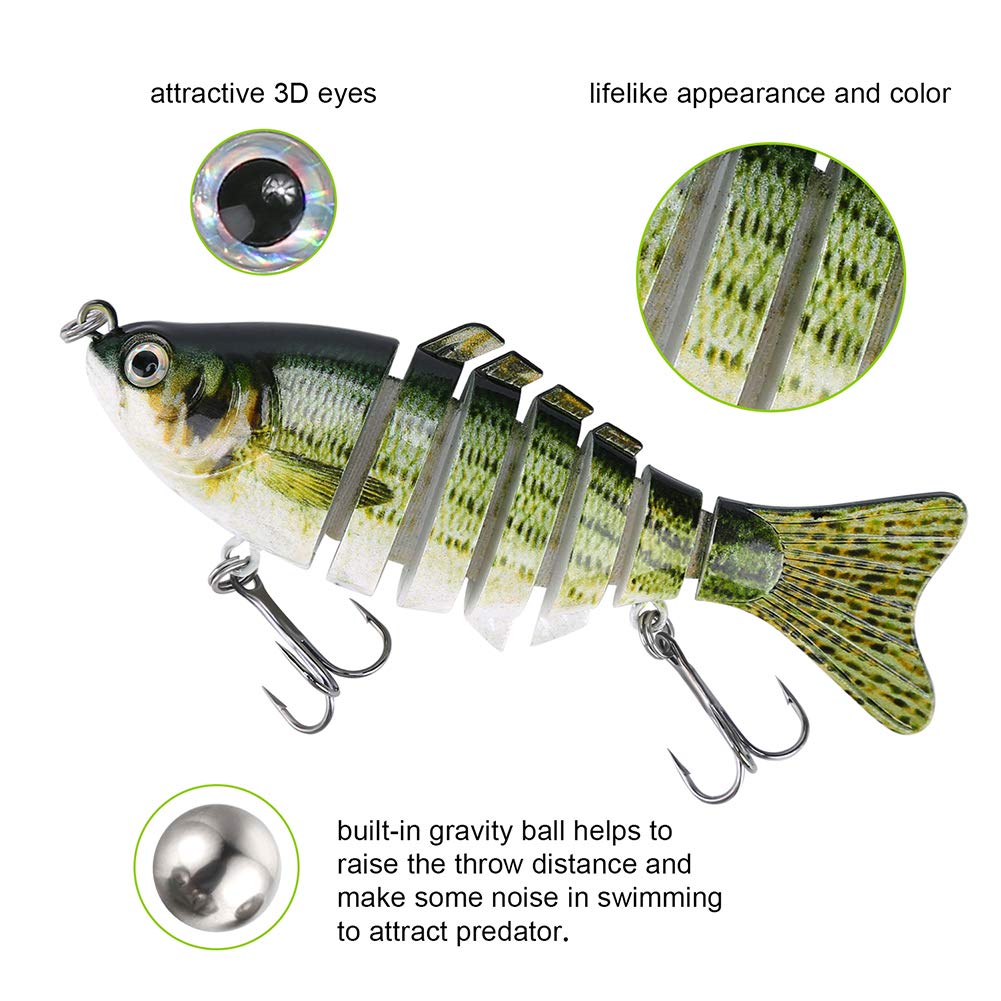 Lifelike Fishing Lures for Bass, Trout, Walleye, Predator Fish - Realistic Multi Jointed Fish Popper Swimbaits - Spinnerbaits Lure Fishing Tackle Kits - Freshwater and Saltwater Crankbaits - 3 Pack