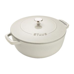 staub cast iron 3.75-qt essential french oven - white truffle, made in france