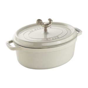 staub cast iron 5.75-qt coq au vin cocotte - white truffle, made in france