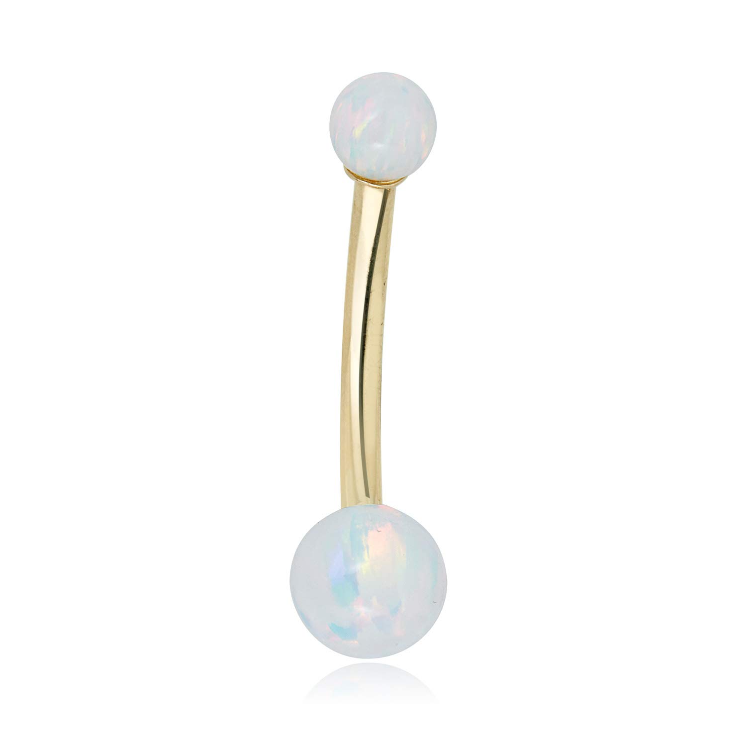 AVORA 10K Yellow Gold Simulated Opal Belly Button Ring Body Jewelry (14 Gauge)