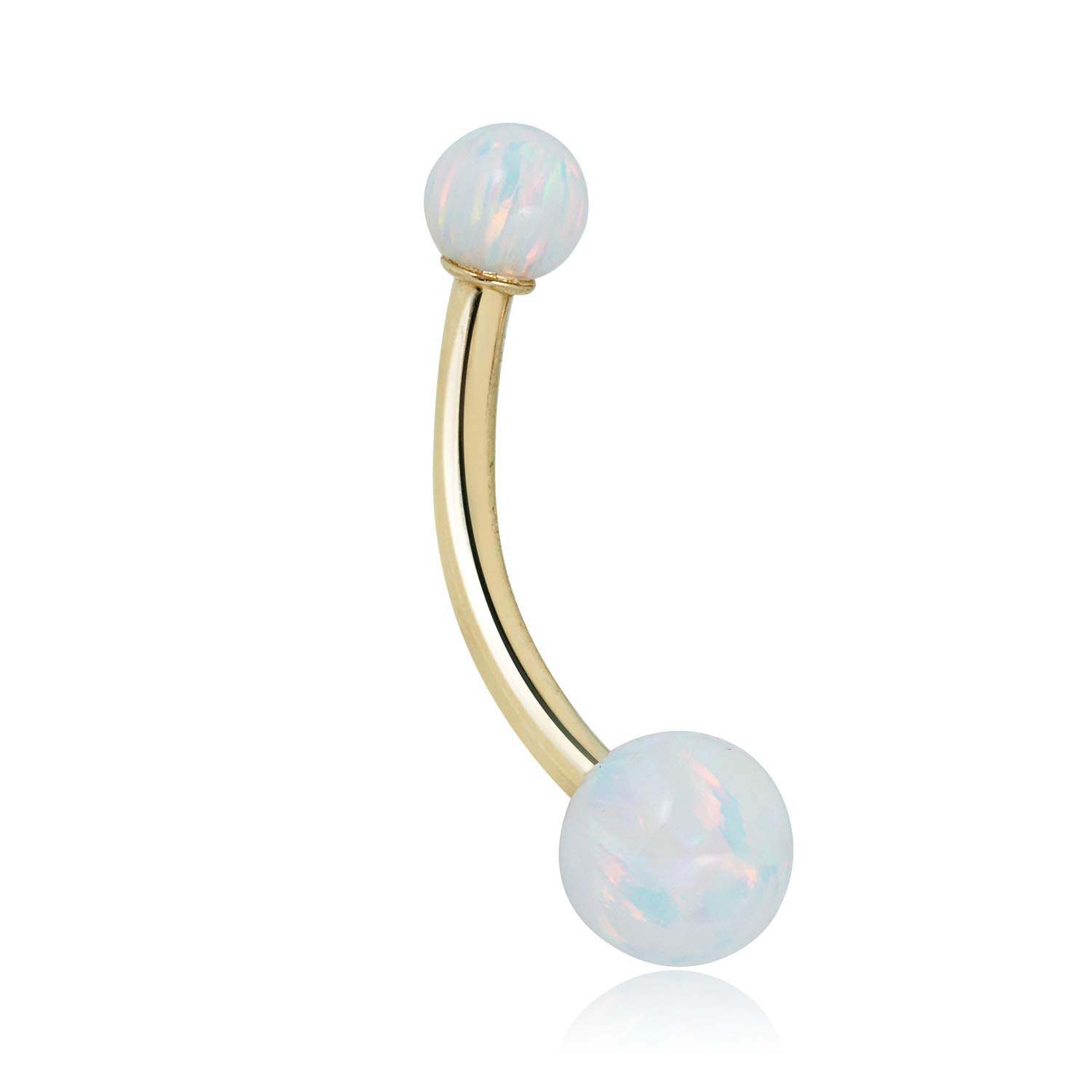 AVORA 10K Yellow Gold Simulated Opal Belly Button Ring Body Jewelry (14 Gauge)