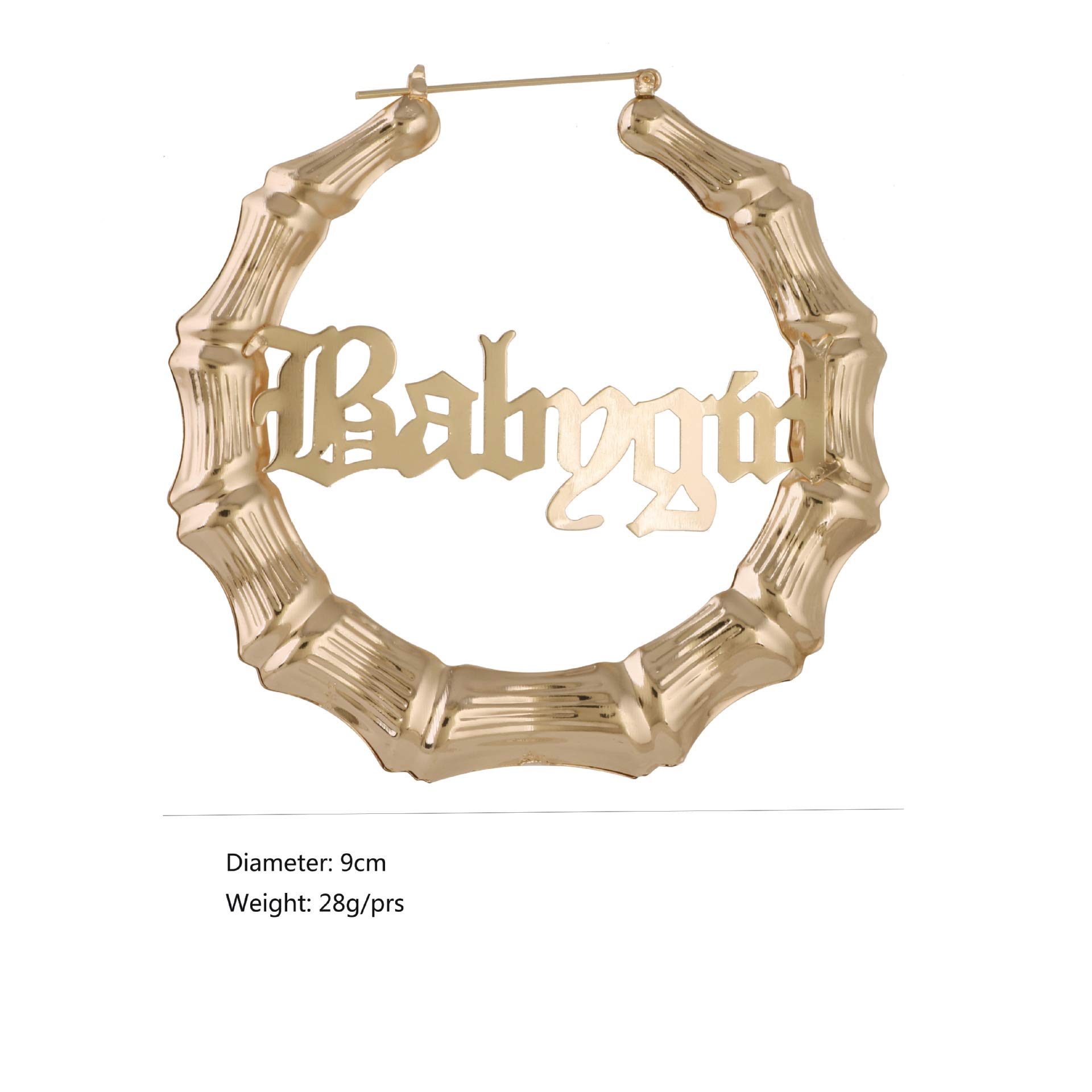 Old English Font Word 9cm elegant Large Bamboo Earrings Hip-Pop Style Fashion Party Accessory