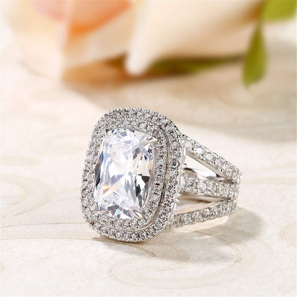 Jeulia Double Halo Cushion Cut Engagement Rings 925 Sterling Silver Diamond Wedding Rings Cubic Zirconia Promise Anniversary Rings for Her Romantic Jewelry Gift (9.5)