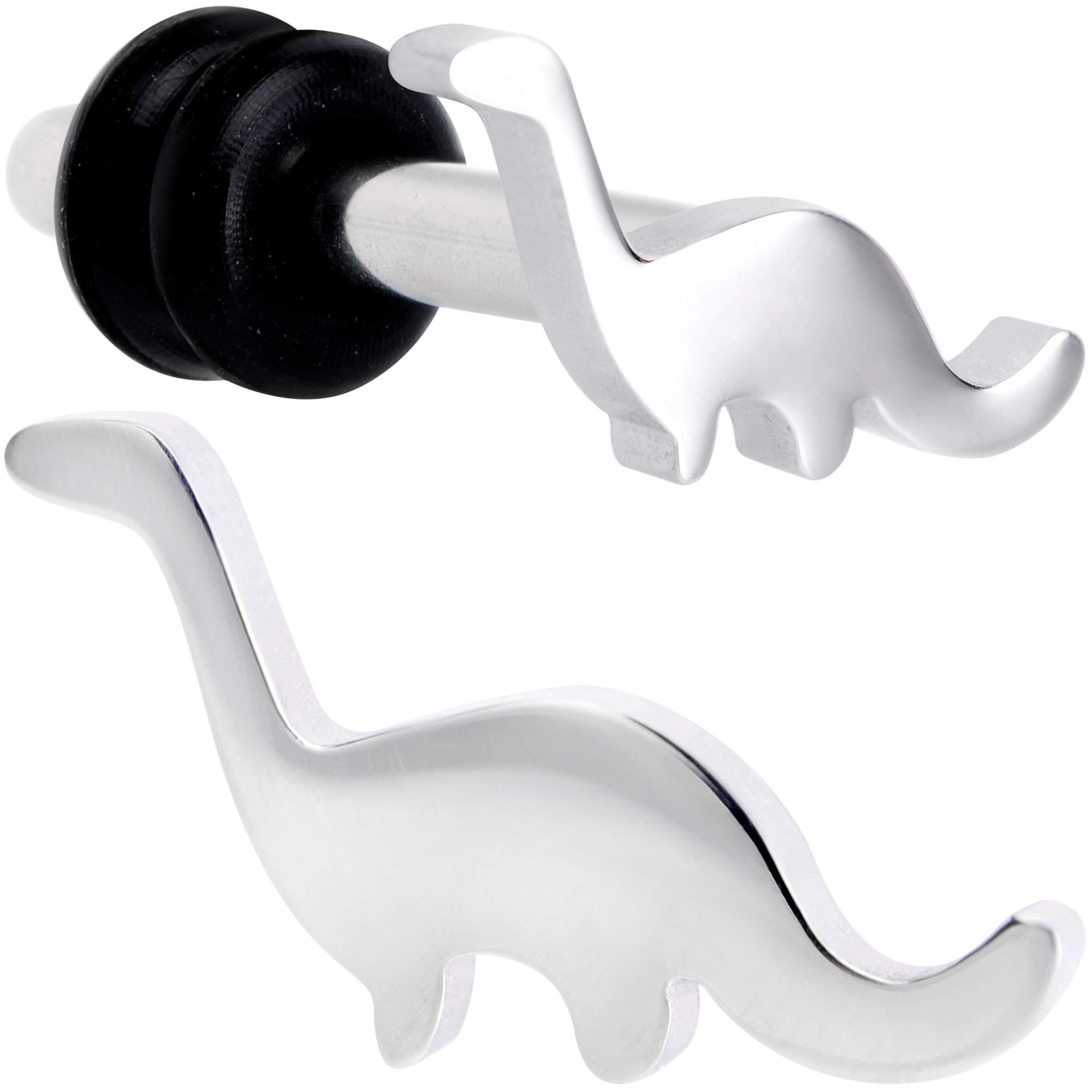 Body Candy 14G Unisex 2Pc Ear Plugs 316L Steel Brontosaurus Dinosaur Single Flare Ear Plug Gauges Set of 2