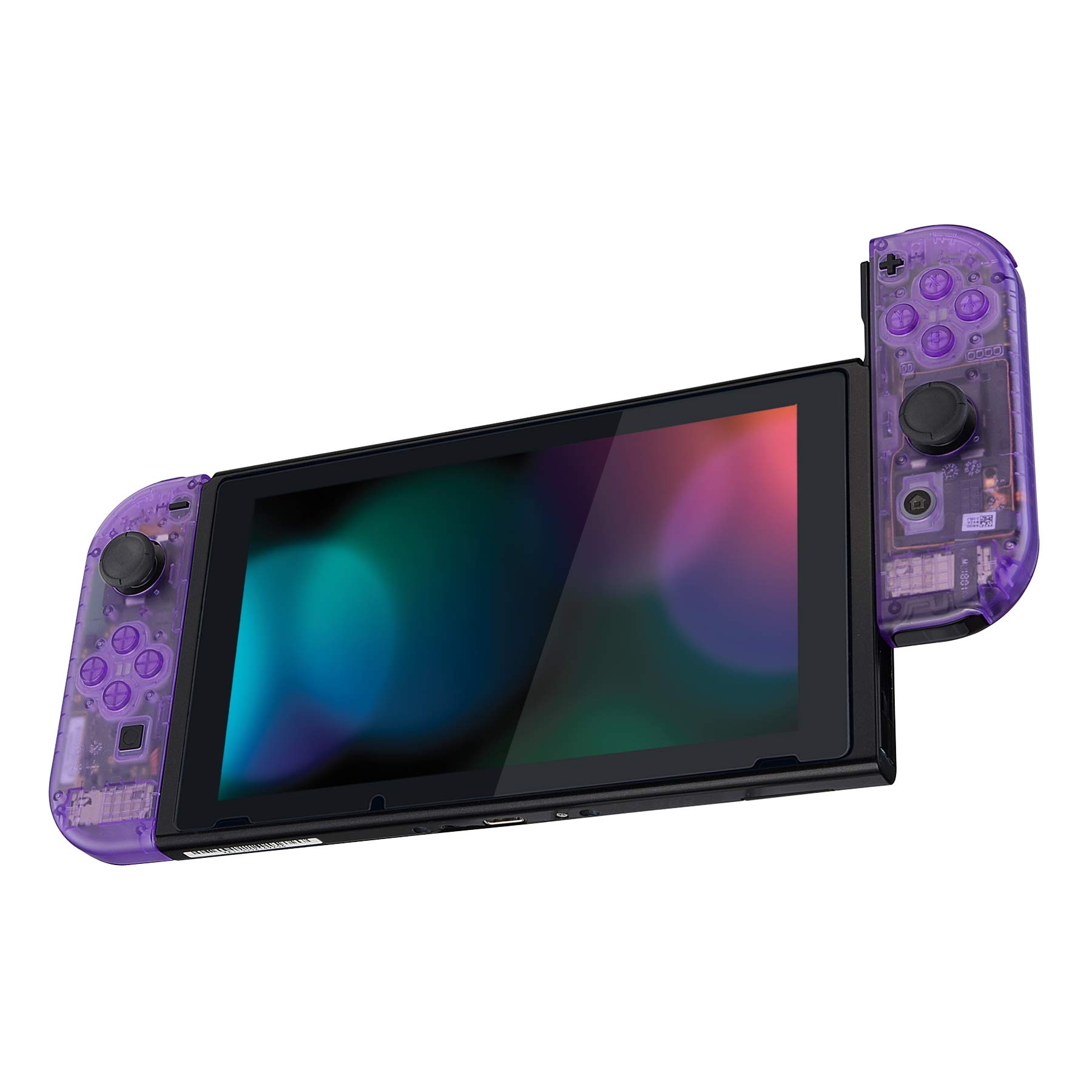 eXtremeRate DIY Replacement Shell Buttons for Nintendo Switch & Switch OLED, Clear Atomic Purple Custom Housing Case with Full Set Button for Joycon Handheld Controller - Console Shell NOT Included