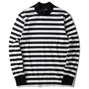 mock turtleneck striped long sleeve shirt men(m,black&white wide(plain))