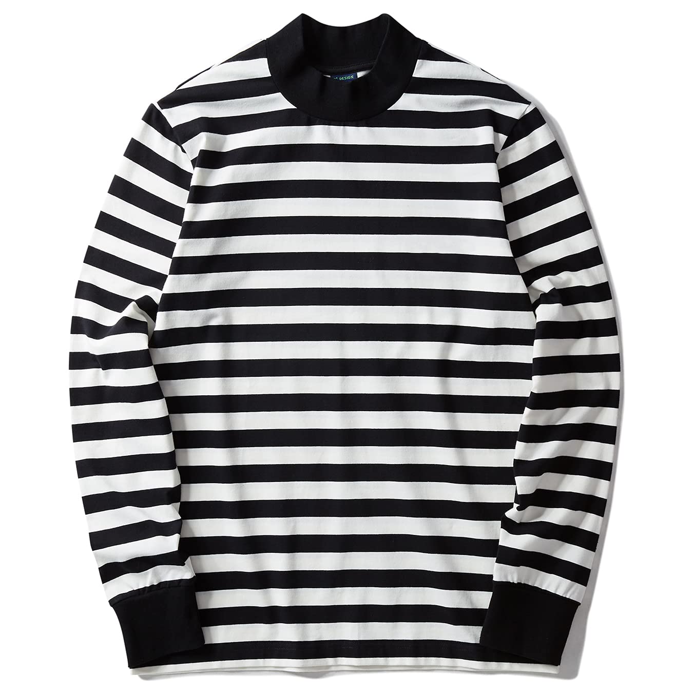 Mock Turtleneck Striped Long Sleeve Shirt Men(M,Black&White Wide(Plain))