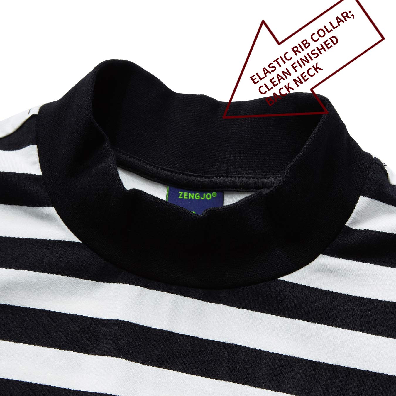 Mock Turtleneck Striped Long Sleeve Shirt Men(M,Black&White Wide(Plain))