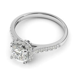 10k White Gold Classic Simulated Round Brilliant Cut Diamond Halo Engagement Ring with Side Stones (9)