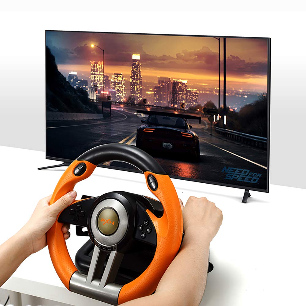 PXN PC Racing Wheel, V3II 180 Degree Universal Usb Car Sim Race Steering Wheel with Pedals for PS3, PS4, Xbox One, Xbox Series X/S, Nintendo Switch (Orange)