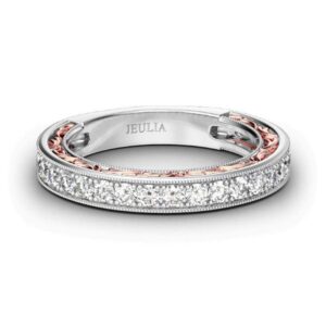 jeulia two tone scrollwork sterling silver women's band custom engraved ring for engagement anniversary wedding with gift box (rose gold, 6)