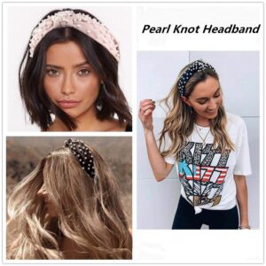 FEDANS Pearl Headbands Knotted Headbands for Women 3 Colors, Knot Turban Headband Fashion Hair Bands Wide Headbands