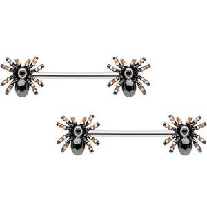 body candy 14g womens nipplerings piercing 316l steel 2pc tarantula spider barbell nipple ring set 5/8"