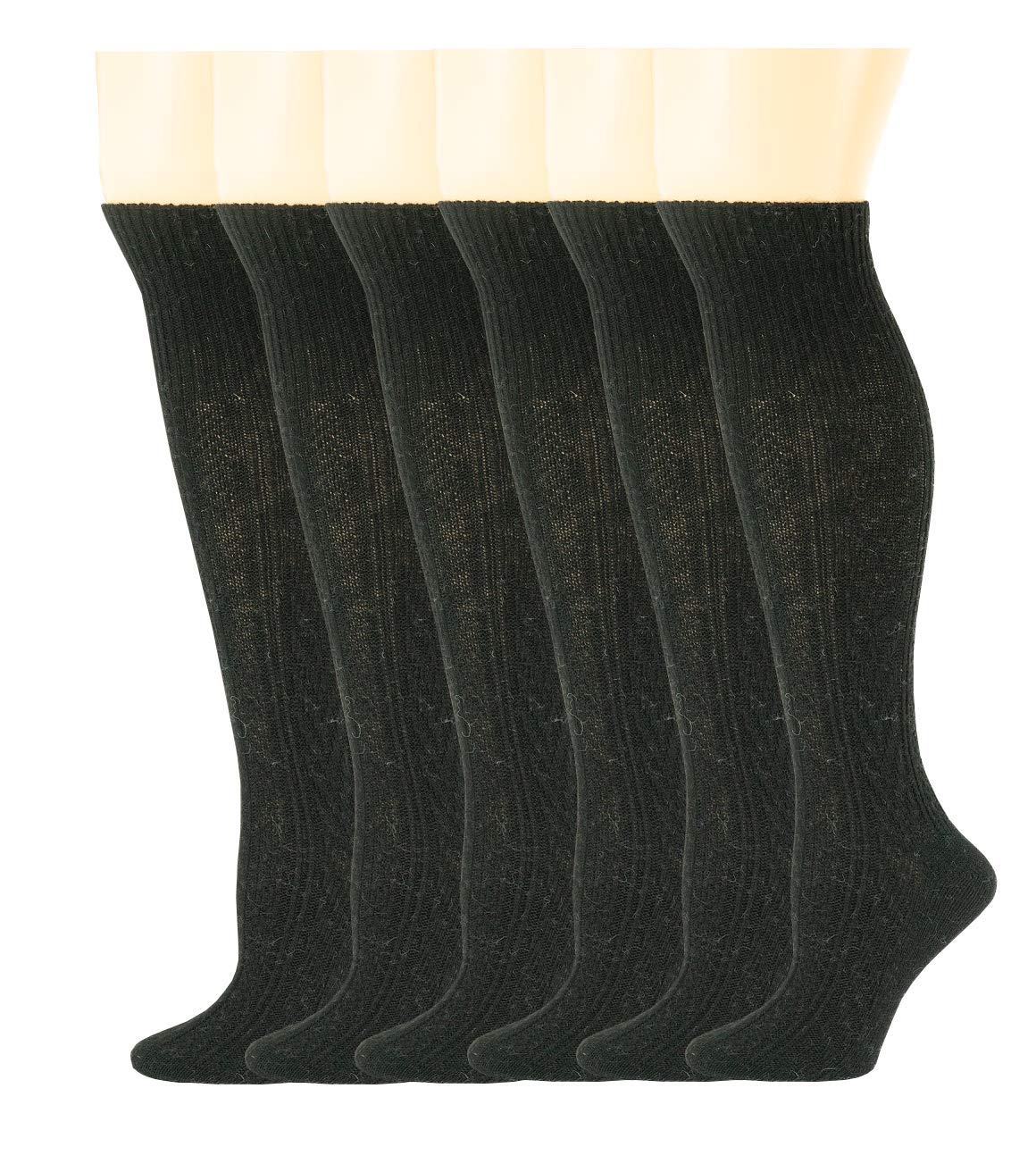 SUMONA 6 pairs Women Wool Cable Knit Knee High/Thigh High/Crew Winter Boot Socks 9-11 (6 Pairs Black Knee High, 9-11)