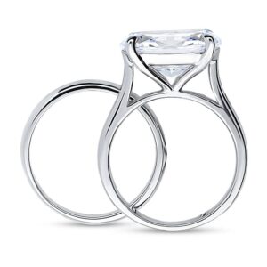 BERRICLE Sterling Silver East-West Wedding Engagement Rings Cubic Zirconia CZ Solitaire Ring Set for Women, Rhodium Plated Size 9