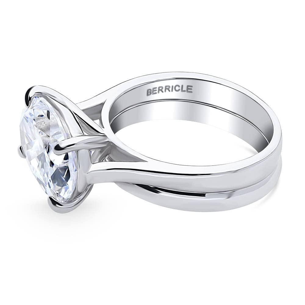 BERRICLE Sterling Silver East-West Wedding Engagement Rings Cubic Zirconia CZ Solitaire Ring Set for Women, Rhodium Plated Size 9