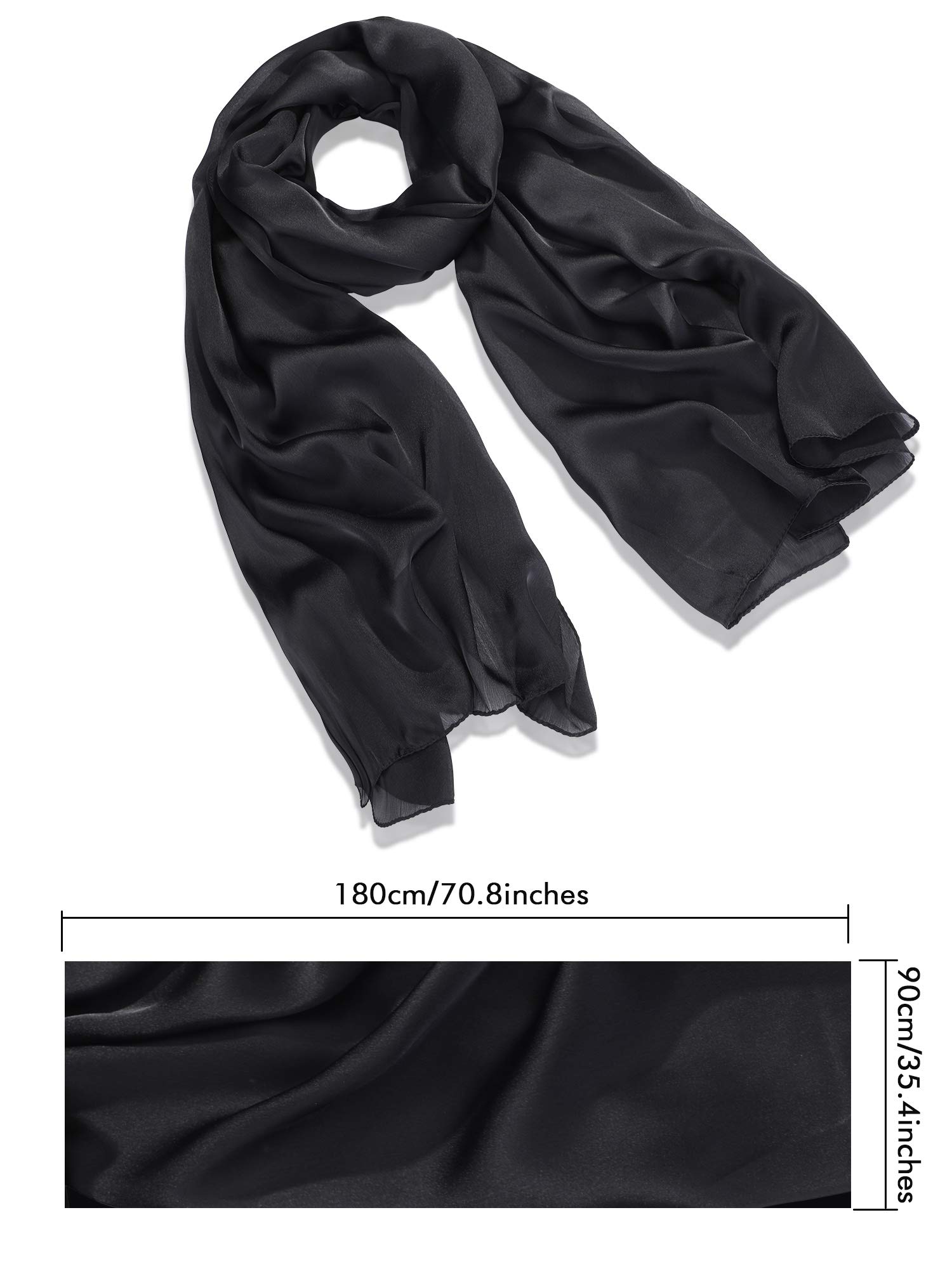 WILLBOND Womens Shawl Chiffon Bridal Evening Soft Wrap Scarf, Chiffon Scarf Ribbon Scarf Satin Scarf for Evening Dresses(L,Black 2)