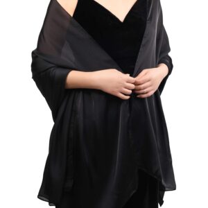 WILLBOND Womens Shawl Chiffon Bridal Evening Soft Wrap Scarf, Chiffon Scarf Ribbon Scarf Satin Scarf for Evening Dresses(L,Black 2)