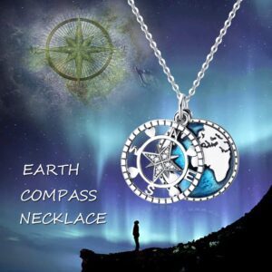 YFN Compass Pendant Necklace Sterling Silver Navy Anchor Travel Map Necklace for Women Men (Go in the Direction of Your Dream Necklace)