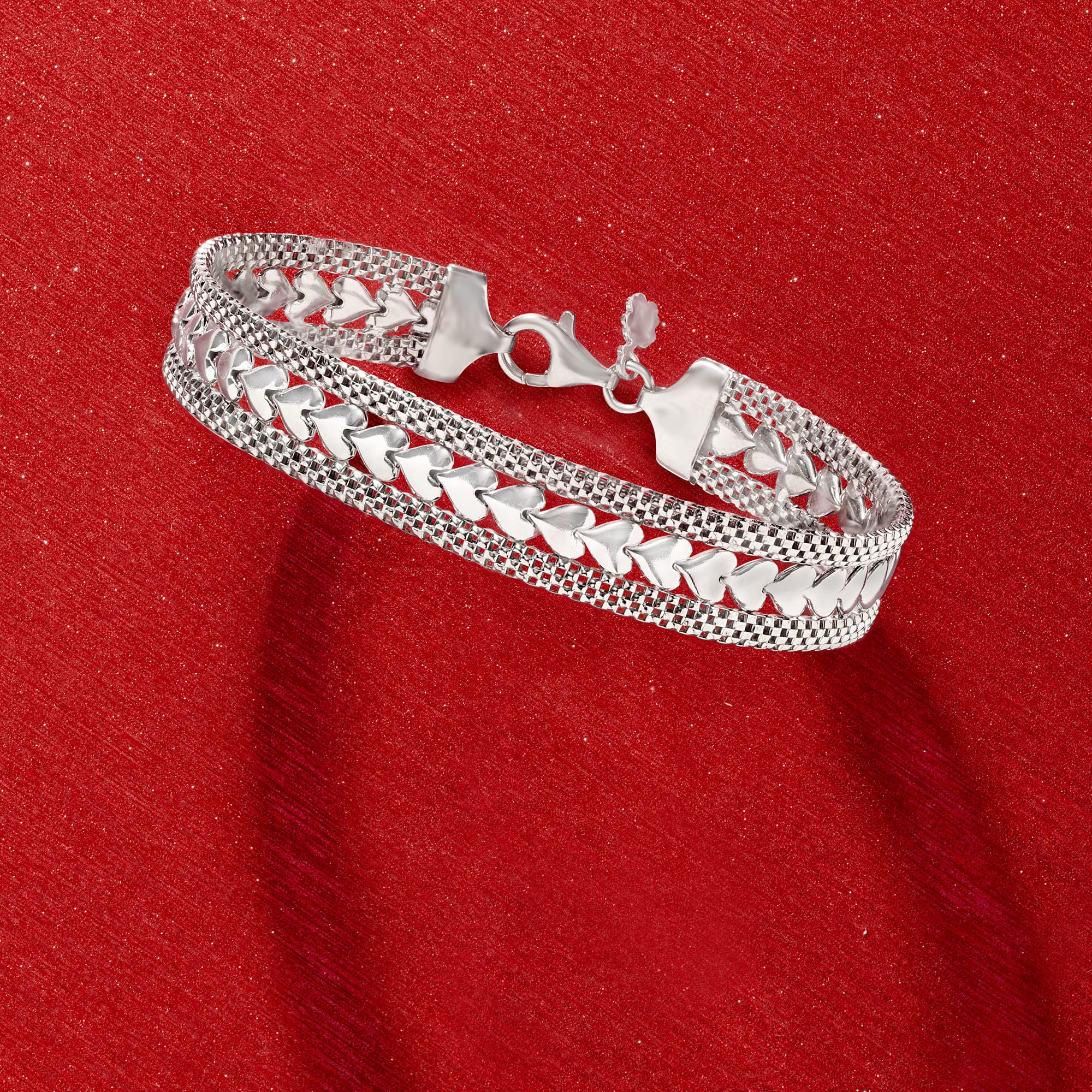 Ross-Simons Italian Silver Heart Motif Bracelet