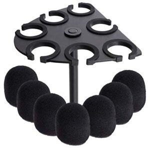 Durable Seven Piece Mic Holder with Seven Black Wind Screens