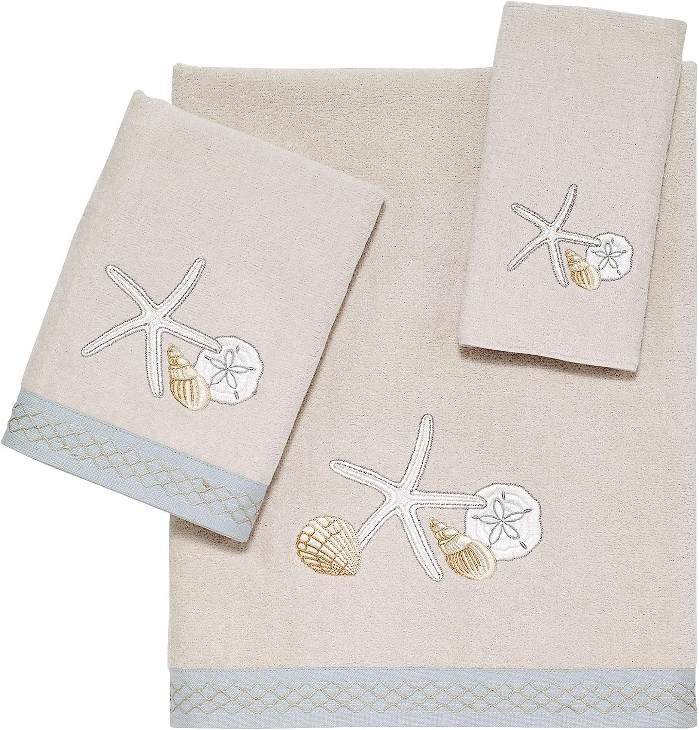 Avanti Linens - 3pc Towel Set, Soft & Absorbent Cotton Towels, Beach Inspired Bathroom Accessories (Seaglass Collection)