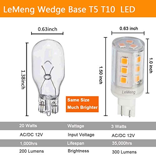 LeMeng 3W T10 Wedge Base RV 921 LED Light Bulb 12VAC/DC Landscape Garden Patio Path Driveway Malibu, RV Camper Trailer Motorhome Marine Boat Dome Fixture Lighting(6000K Daylight White)-6 Pack