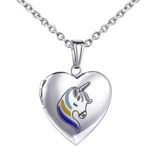 YOUFENG Unicorns Gifts for Her Love Heart Locket Necklace that Holds Pictures Enamel Locket Pendant Gifts for Women