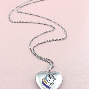 YOUFENG Unicorns Gifts for Her Love Heart Locket Necklace that Holds Pictures Enamel Locket Pendant Gifts for Women