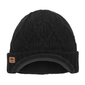 coal yukon brim cable knit wool visor beanie - black