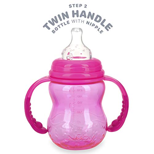 Nuby 3 Stage Tritan Wide Neck Grow with Me No-Spill Bottle to Cup, Pink, 5", 8 Oz