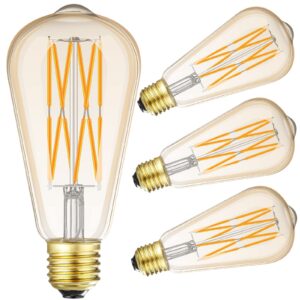 LEOOLS LED Amber Edison Bulb Dimmable 12W, 2500K Warm White,1200LM, 100W Equivalent, E26 Edison Style Vintage LED Filament Decoration Light Bulb,Pack of 4.