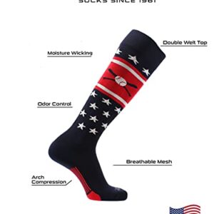 TCK Patriotic USA Baseball Socks with Baseball Bats (Navy/Red/White, Small)